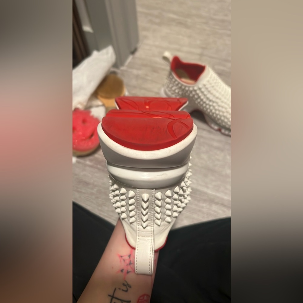 Christian Louboutin Snow White Spiked Donna Sock Flat Sneakers Size 37